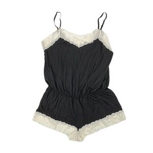 Venus White Lace Trim Black Negligee Romper Size XL Women’s